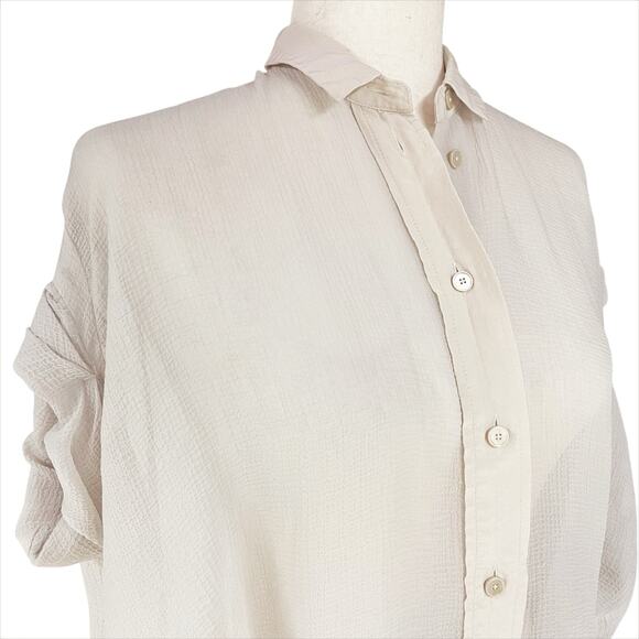 ACNE Vintage Y2K Old Tag Sheer Ivory Textured Silk Button-Up Blouse 34 (US XS/2) - Picture 2 of 9